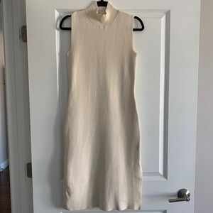 House of Harlow 1960 Women’s Cream Sleeveless Mock Neck Ribbed Midi Dress